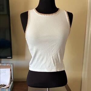 Z Supply White Tank Top with Tan Accents
